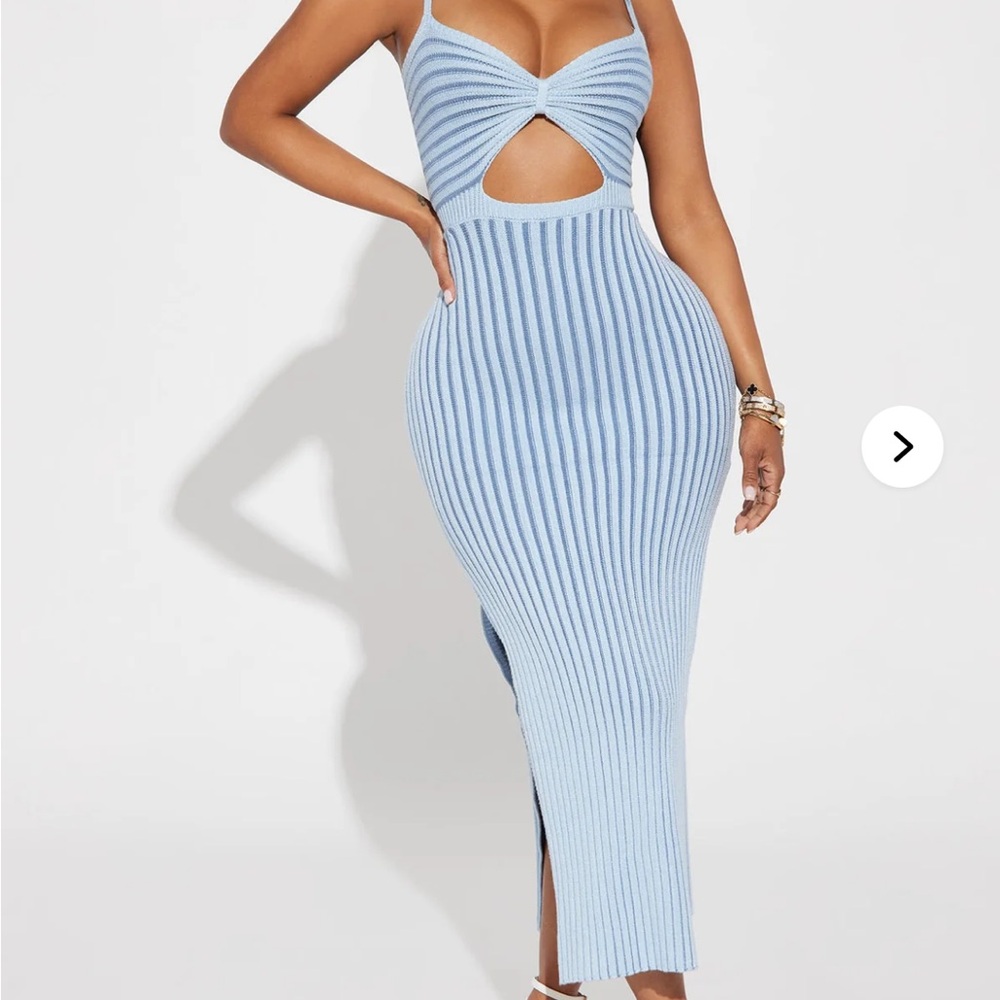 Blue Cutout Knit Dress